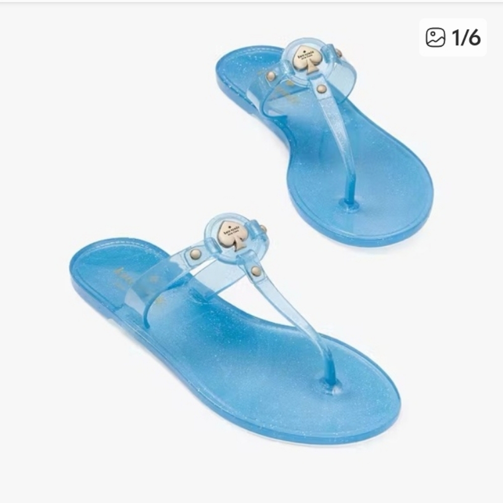 Kate Spade New York Montauk Blue Glitter Jelly T-strap Sandal